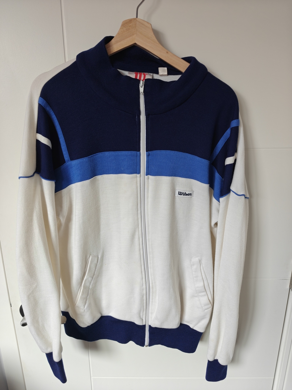 Wilson White, Navy & Bright Blue Zip-Up Track Sweater
